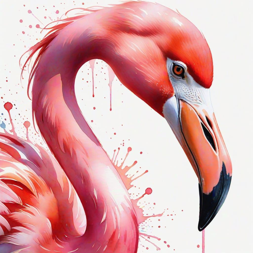 Watercolor Flamingo Portrait in Vibrant Pink