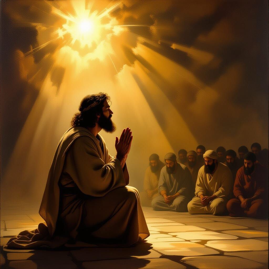 Nehemiah Kneels in Prayer Before Celestial Light