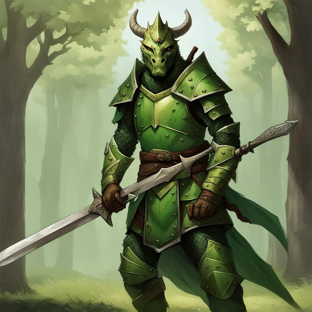 Green Dragonborn Paladin with Greatsword