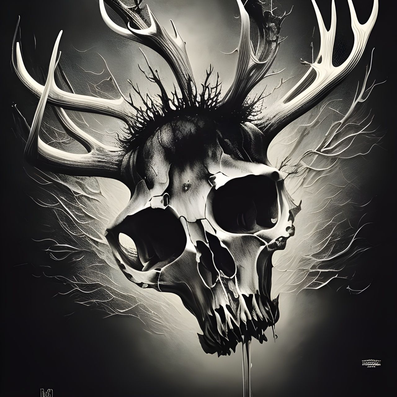 Arcane Deer Skull Masterpiece in Moody Holographic Style