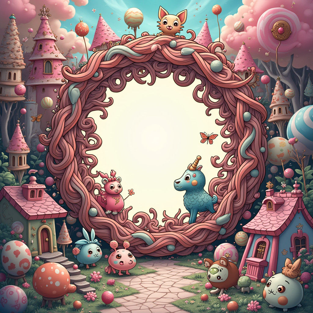 Intricate Circle with Miniature Figures in Digital Art Style