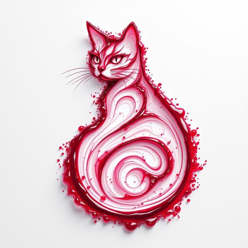 Cranberry Cat: Fluid Art in Matte Painting Style
