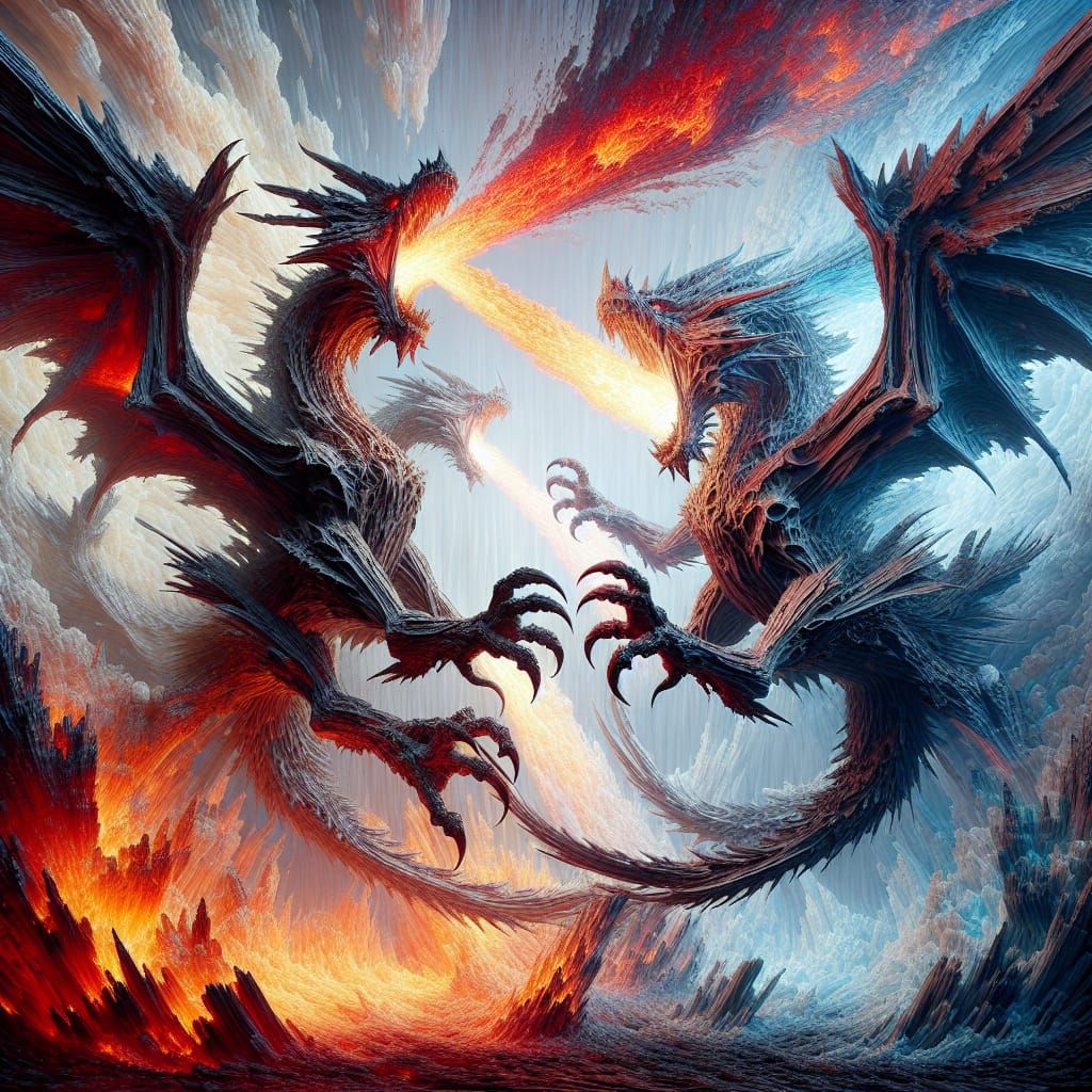 Epic Dragon Battle in Surreal Dystopian Fantasy