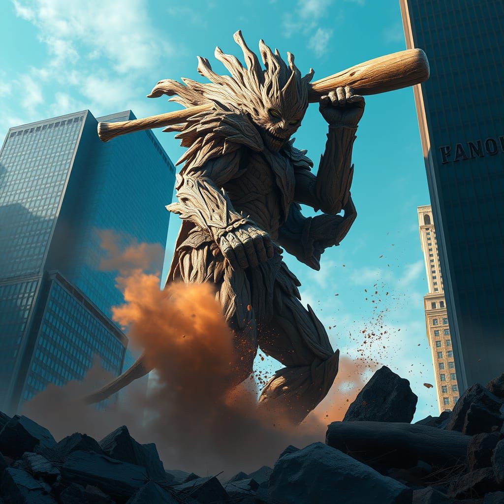Ancient Wood Titan Smashes New York in Vast, Vibrant Fantasy...