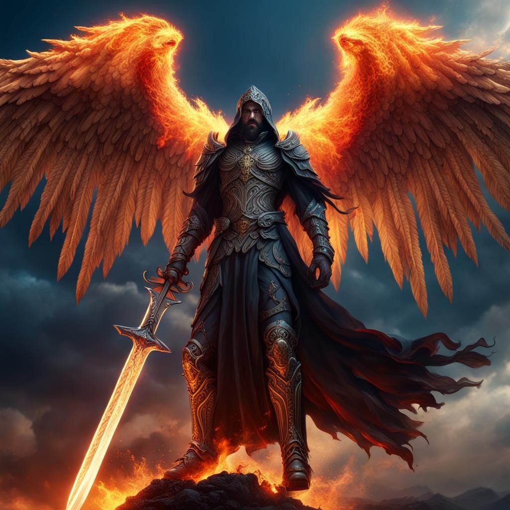 Dark Angel with Flaming Sword: Fantasy Concept Art