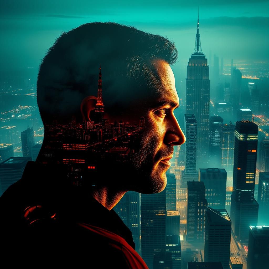 Futuristic Double Exposure Portrait in Cyberpunk Style