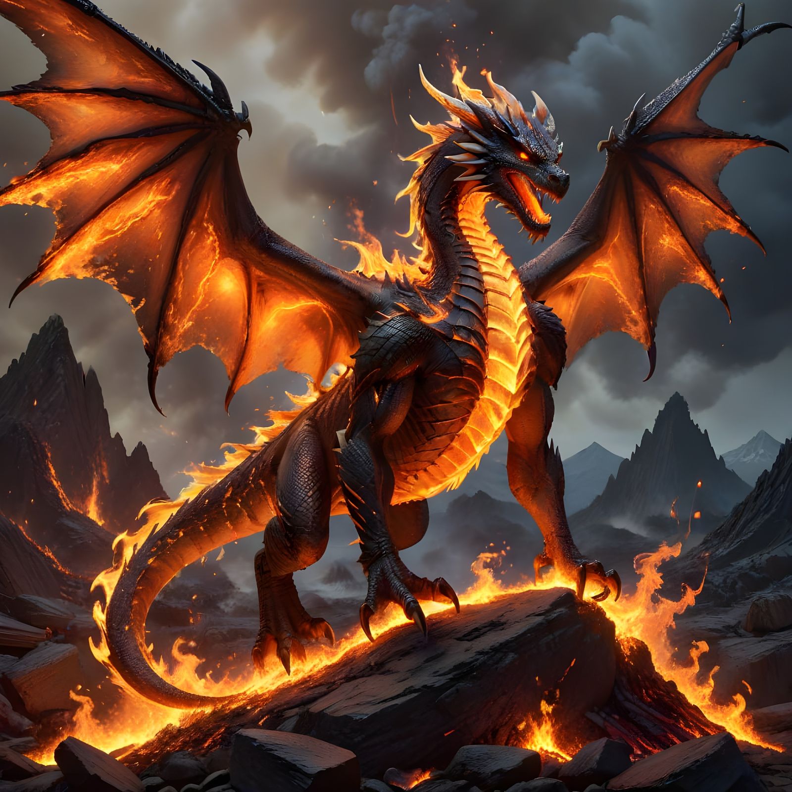 Majestic Fire Dragon with Molten Lava Scales