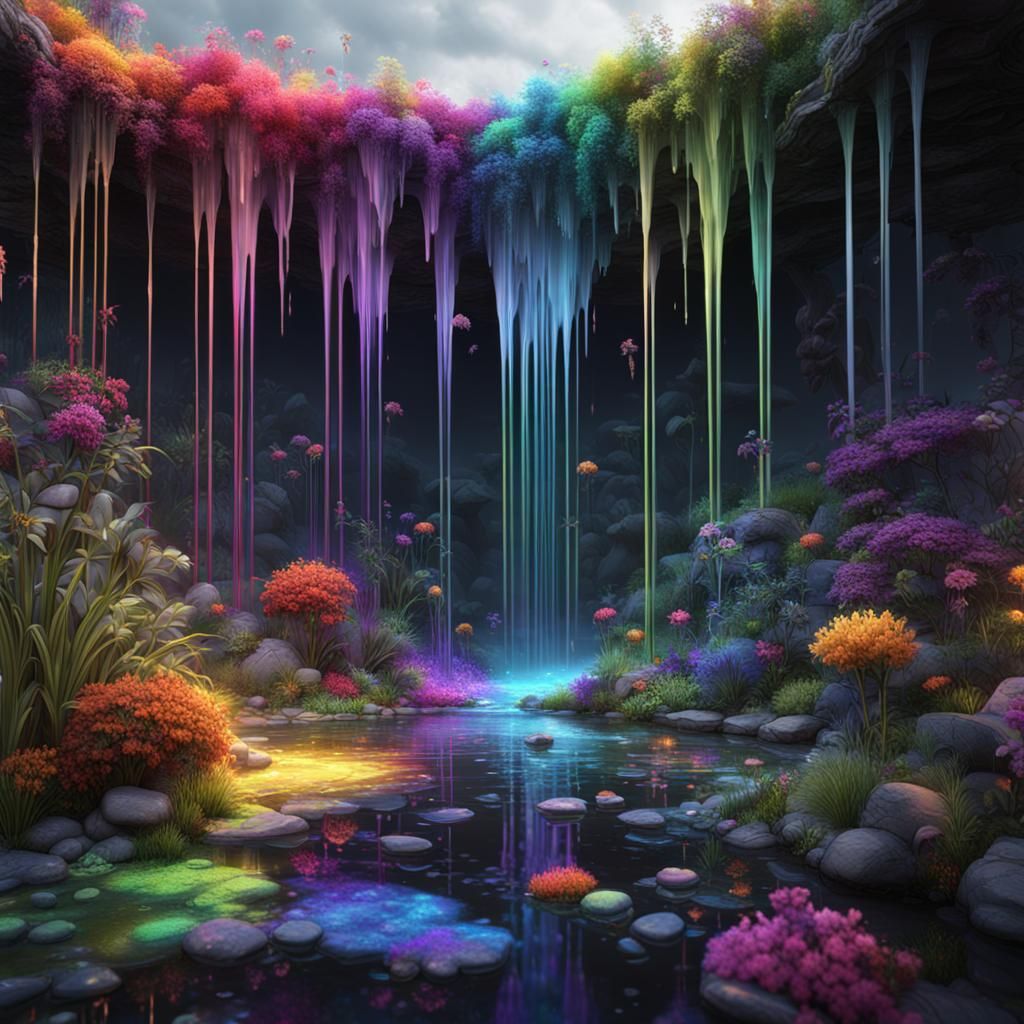 Iridescent Rainbow Colors a Black and White Garden