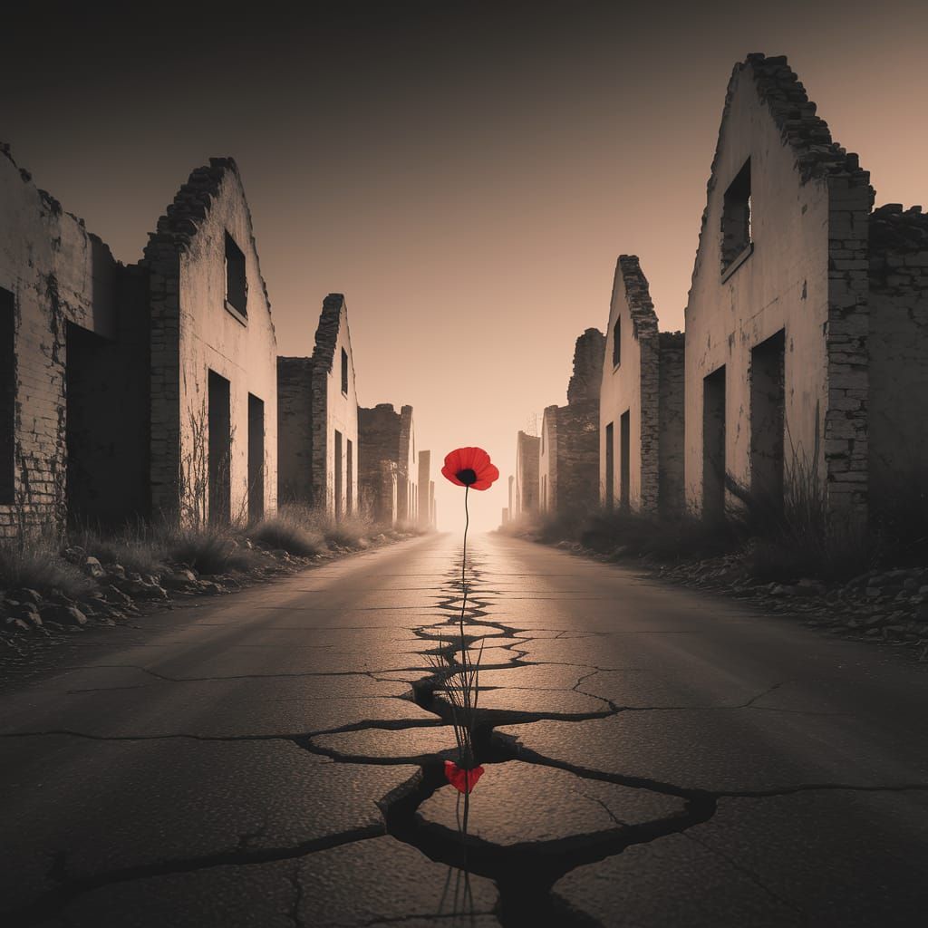 Resilient Poppy in Ruined Village