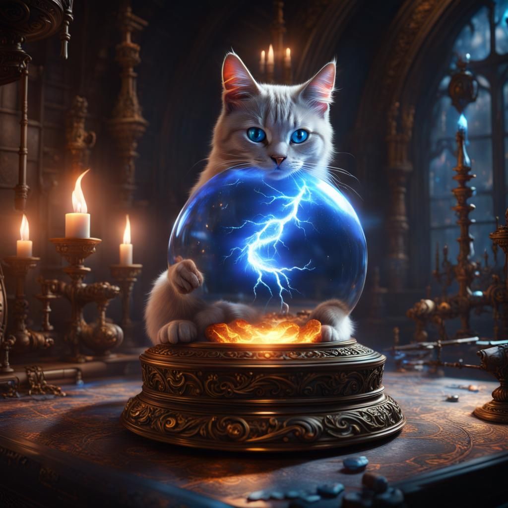 Lightning Cat in Wizard Lab: Digital Matte Painting