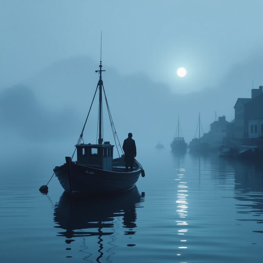 Misty Harbor at Dawn in Cinematic HDR Style