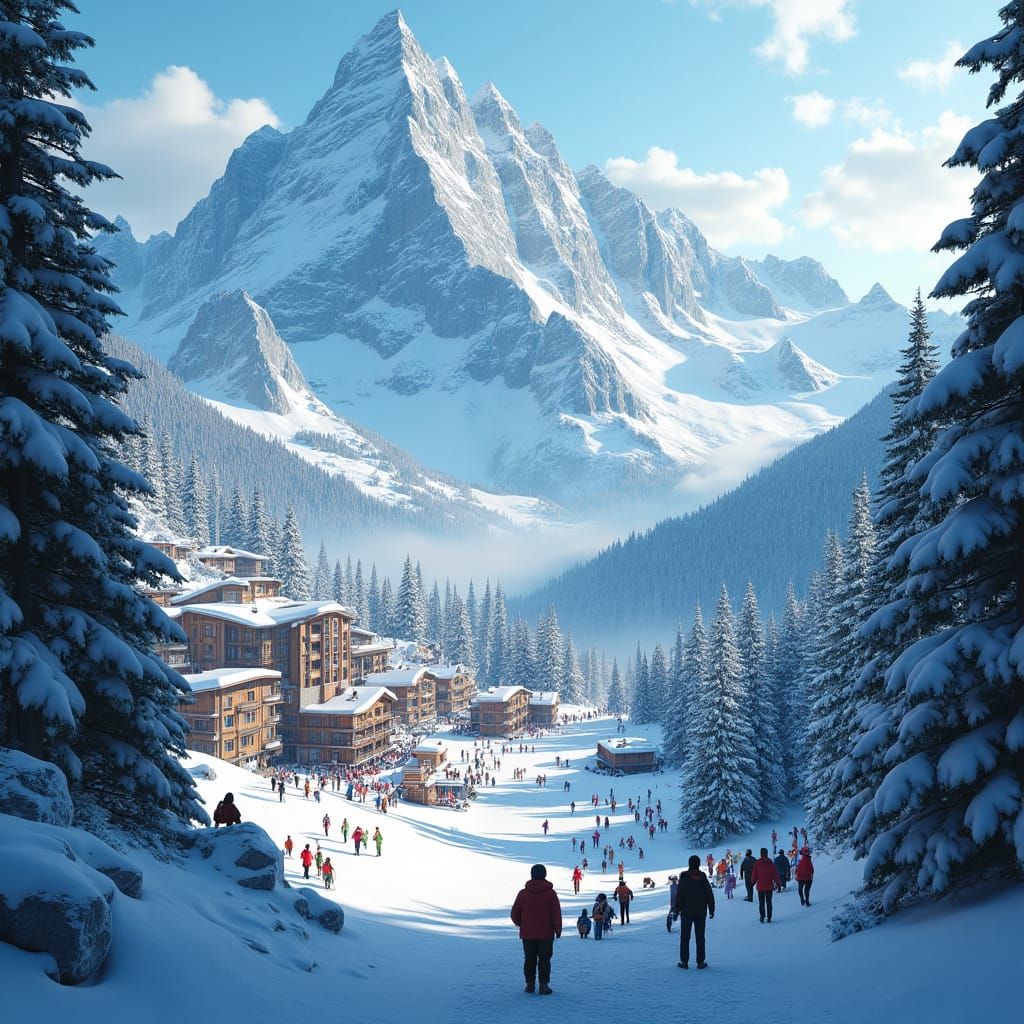 Snowy Swiss Mountain View Through Icy Window