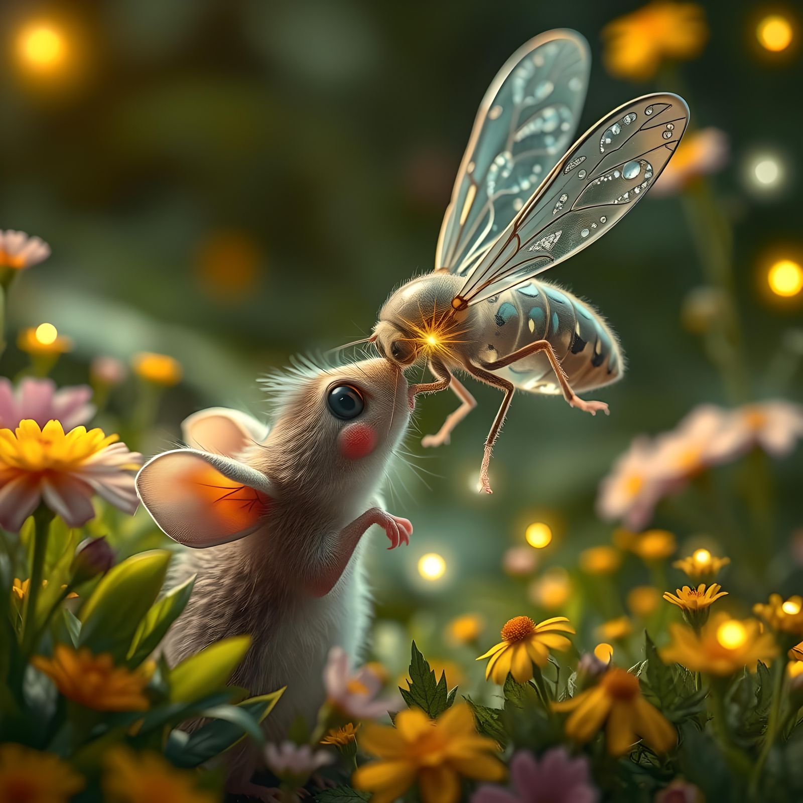Glass Fly Boops Mouse Nose in Enchanted Garden