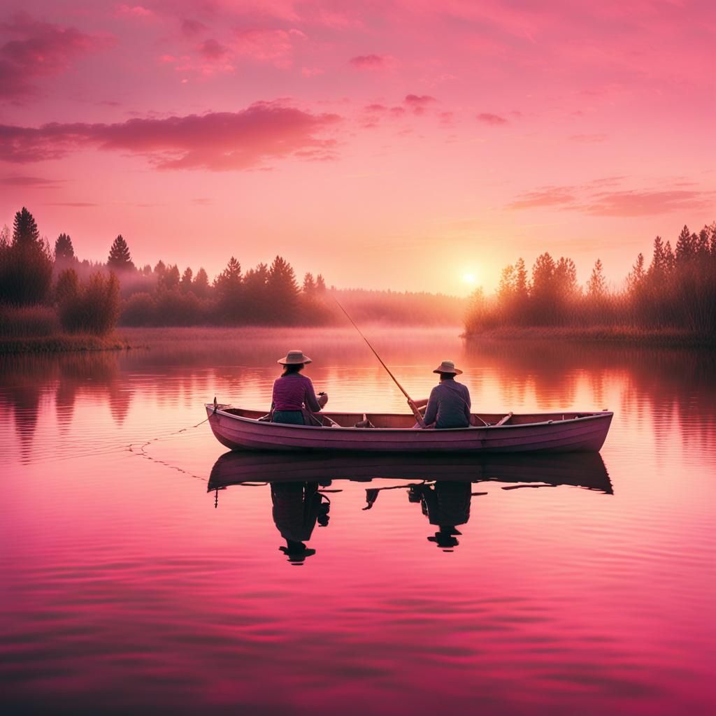 Women Fishing at Sunrise in Cinematic Style