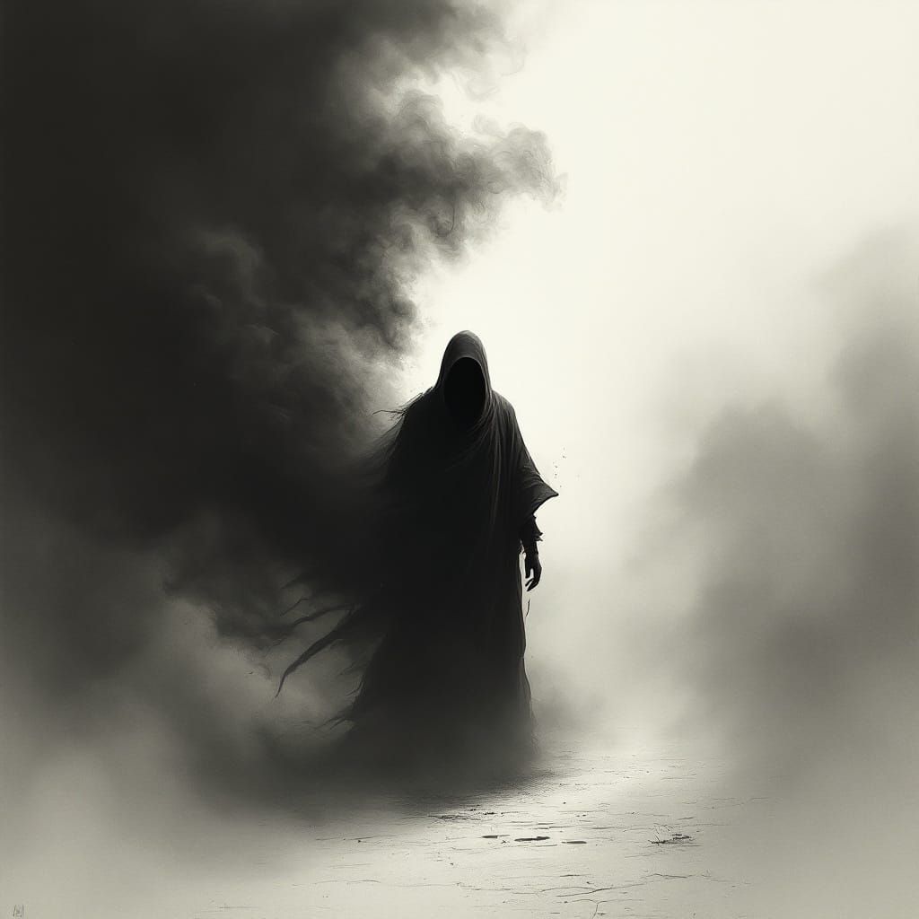 Mysterious Figure in Minimalist Ink Wash Style