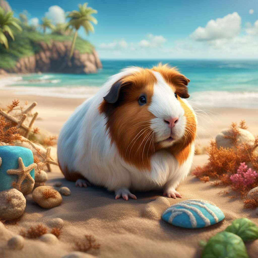 Guinea Pig Relaxing on a Beach in Detailed Matte Painting