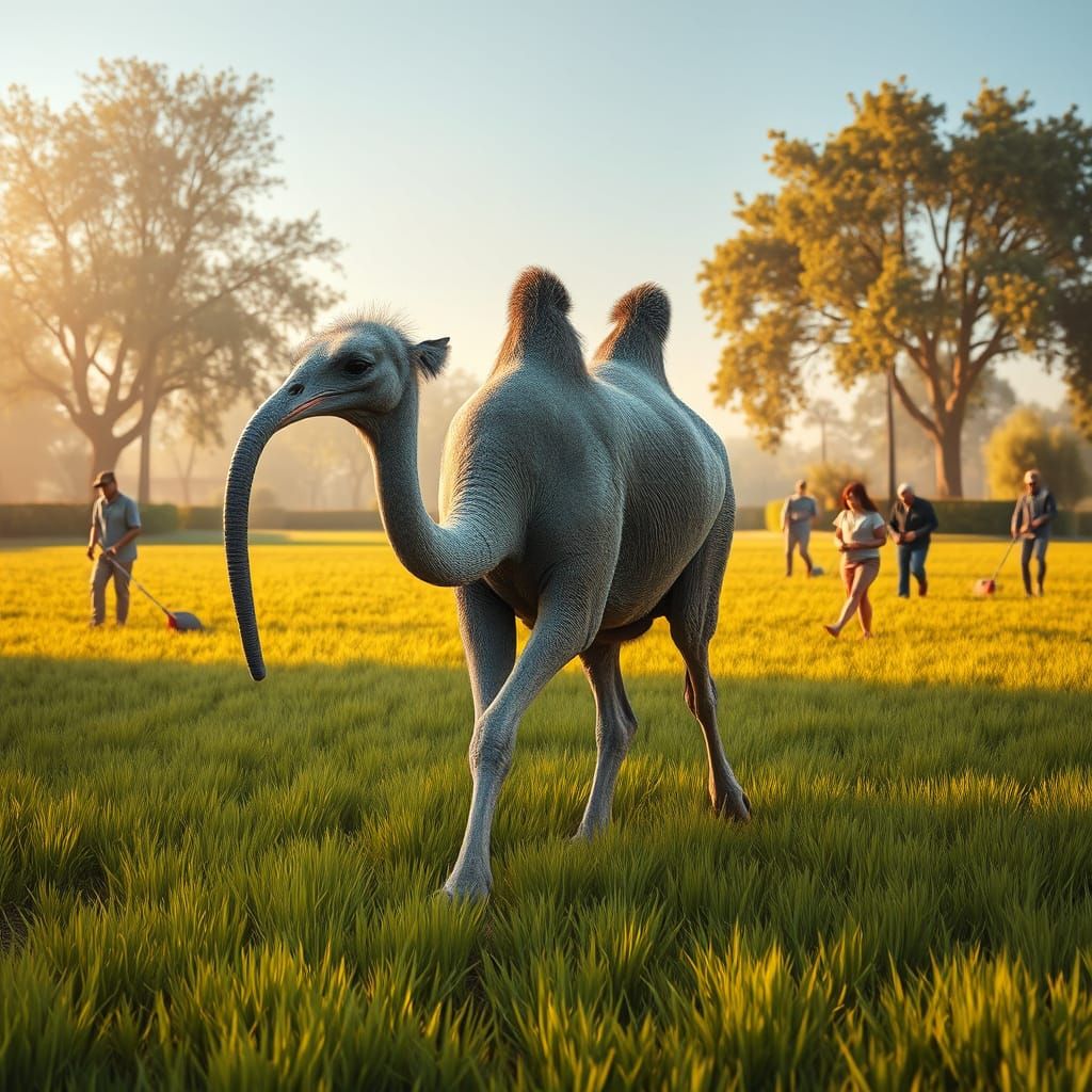 Hybrid Creature Strolls through Vibrant Park