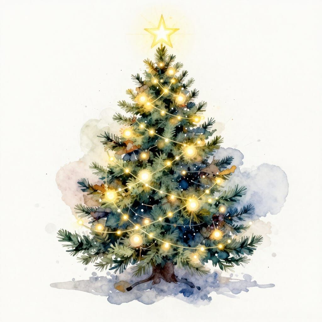 Radiant Grid Light Christmas Tree in Watercolour Style