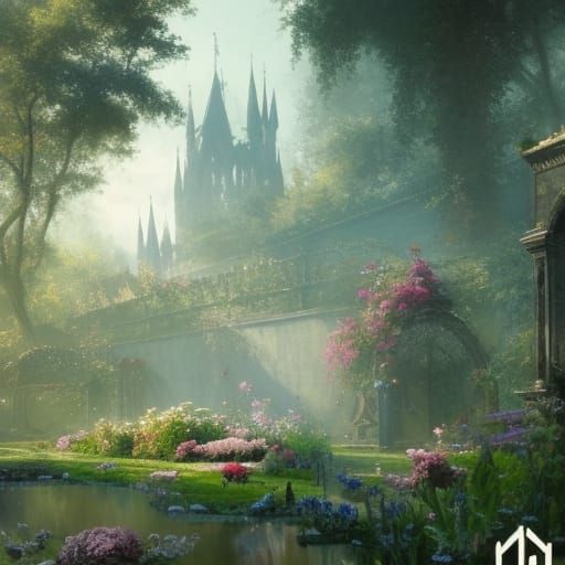 Lush Victorian Garden in High Gothic Style