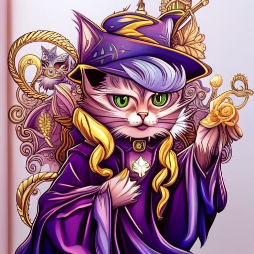 Dreamy Wizard Cat in a Fairytale Setting