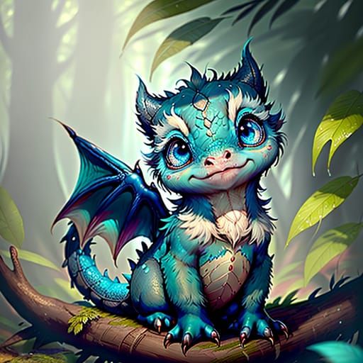 Adorable Fantasy Dragon with Glowing Smoke