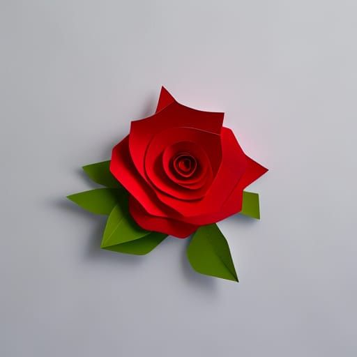 Embossed 3D Paper Sculpture of a Red Rose