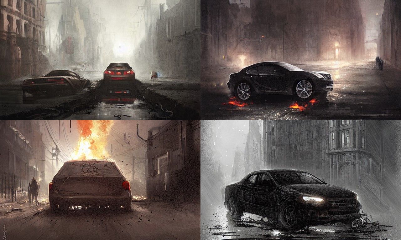Sinister Car Fire in a Dark Urban Landscape