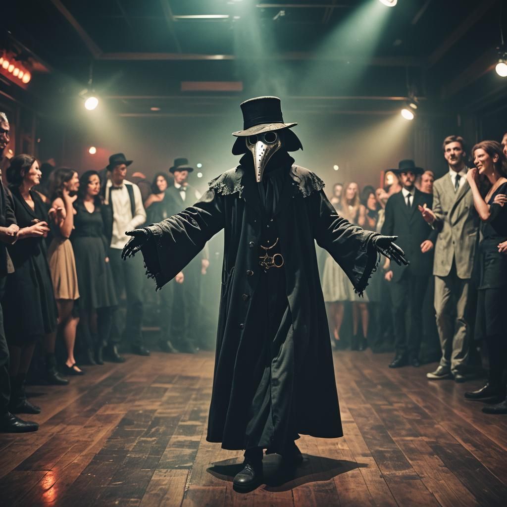Creepy Plague Doctor Dancing on Dance Floor
