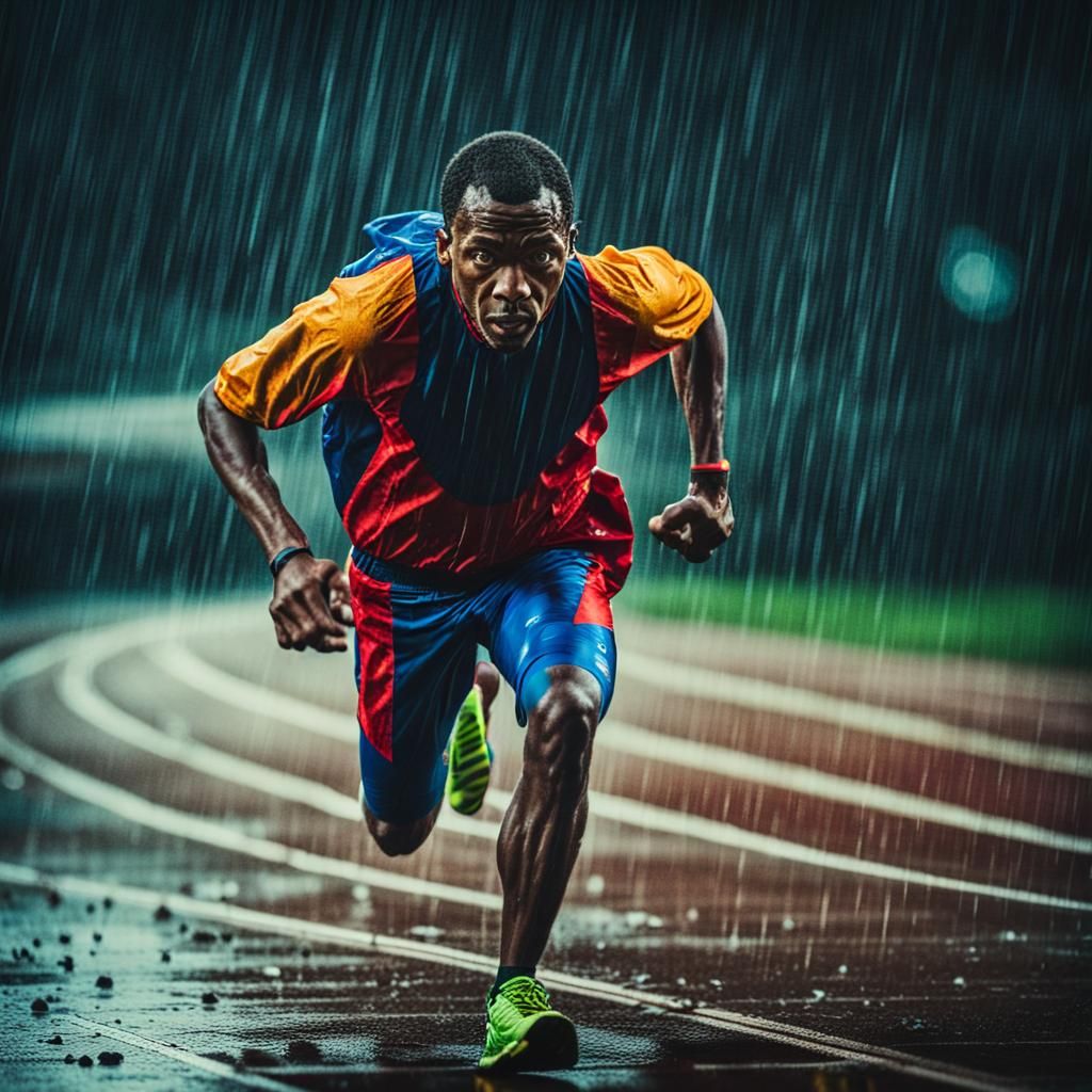 Runner in Rain: Dramatic Cinematic Film Still
