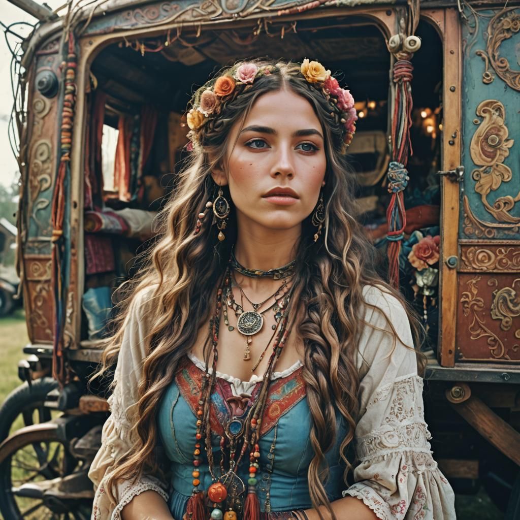 Romantic Gypsy Woman Portrait in a Fairytale Style