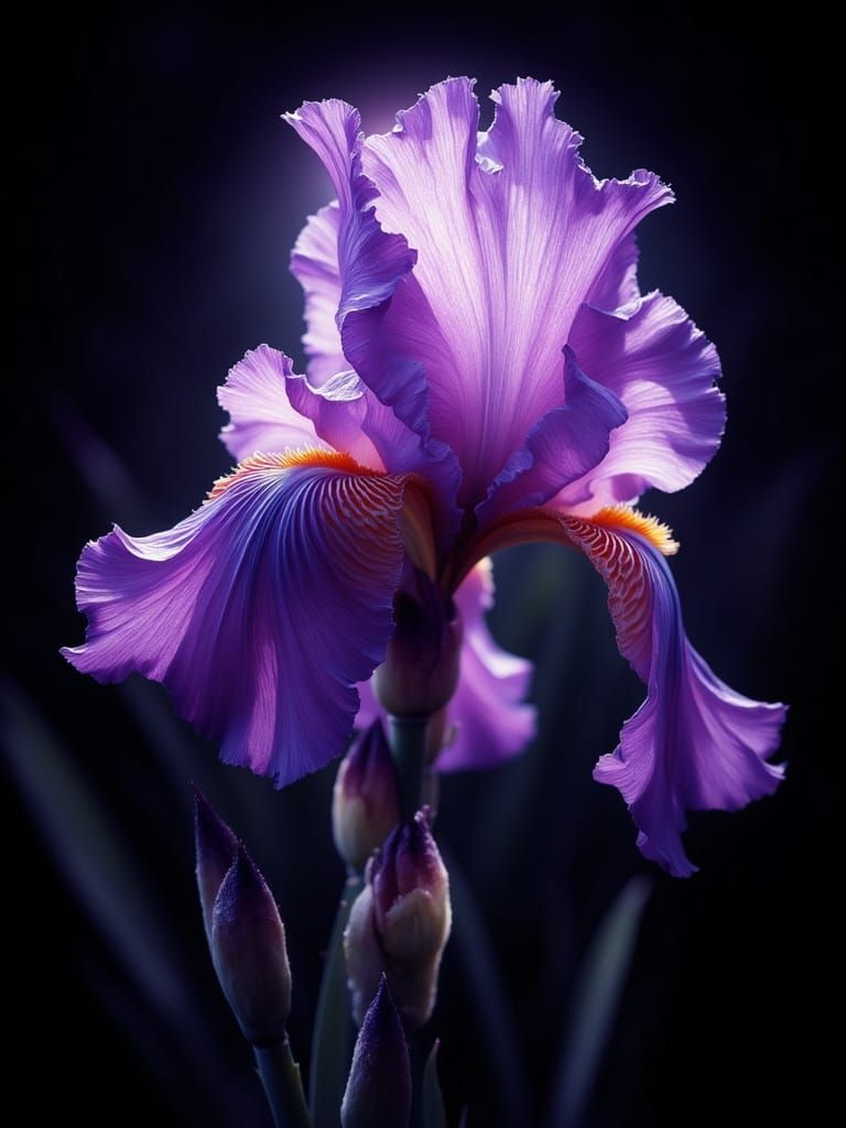 Hyperrealistic Digital Painting of a Delicate Purple Iris