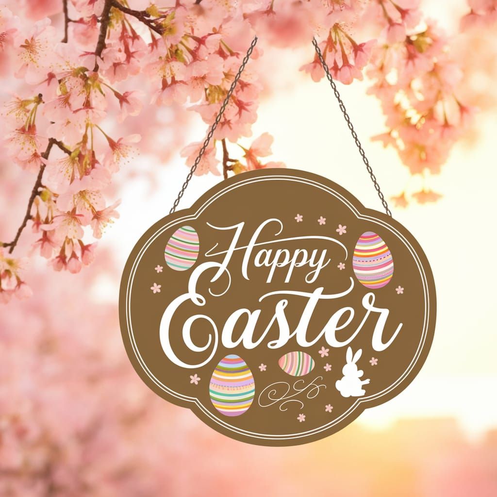 Elegant Easter Sign in Cherry Blossom Bloom