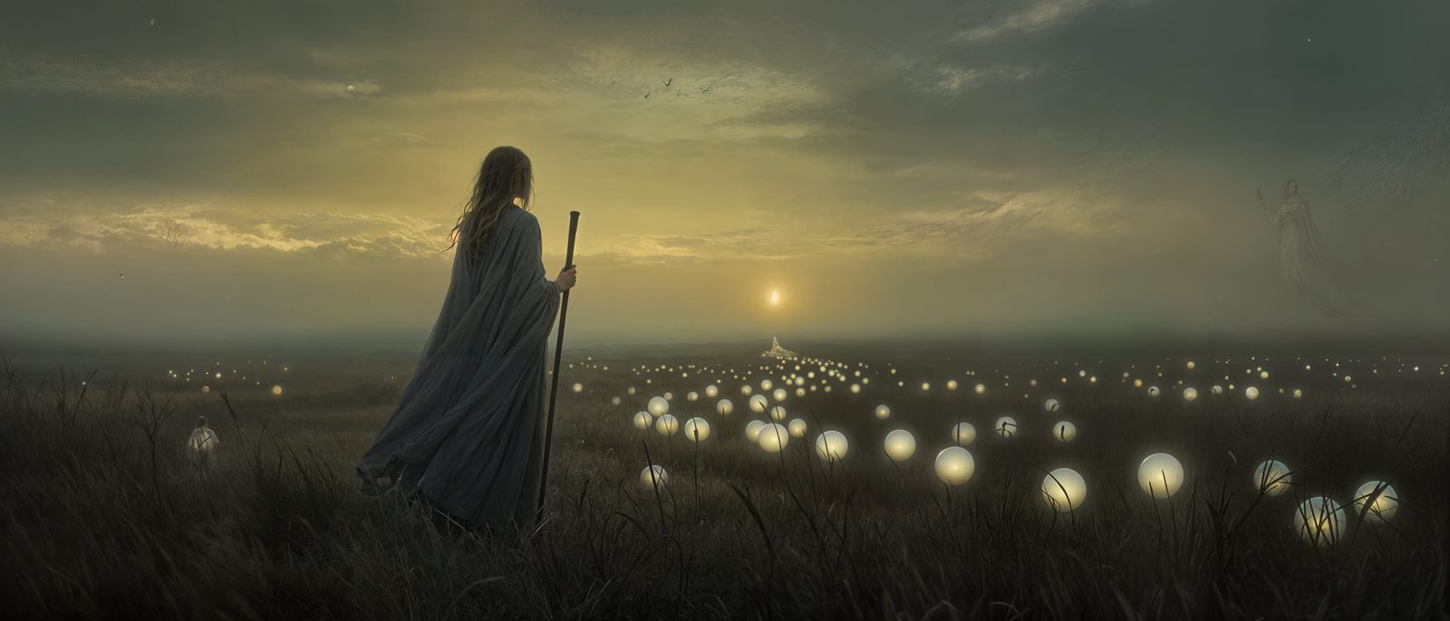 A Shepherdess of Lost Souls in Ethereal Twilight