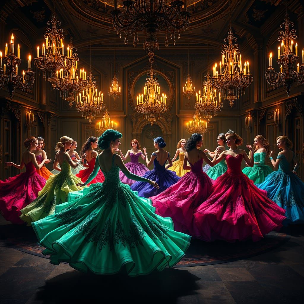 Princesses in a Lavish Underground Ballroom, Illuminated by ...