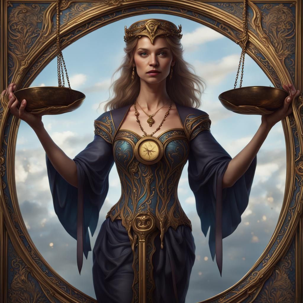 Elegant Tarot Card of Libra in Detailed Matte Painting