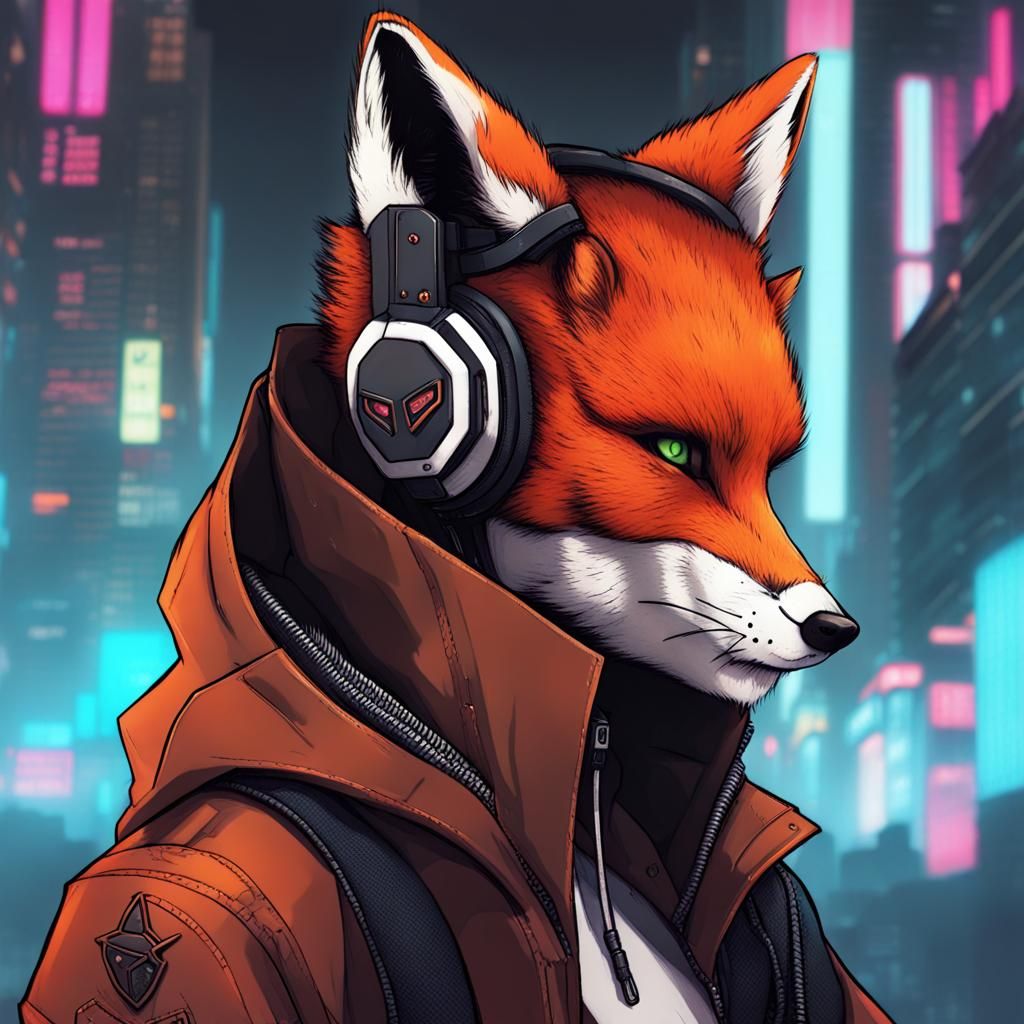 Cyberpunk Fox Person in a Dystopian Setting