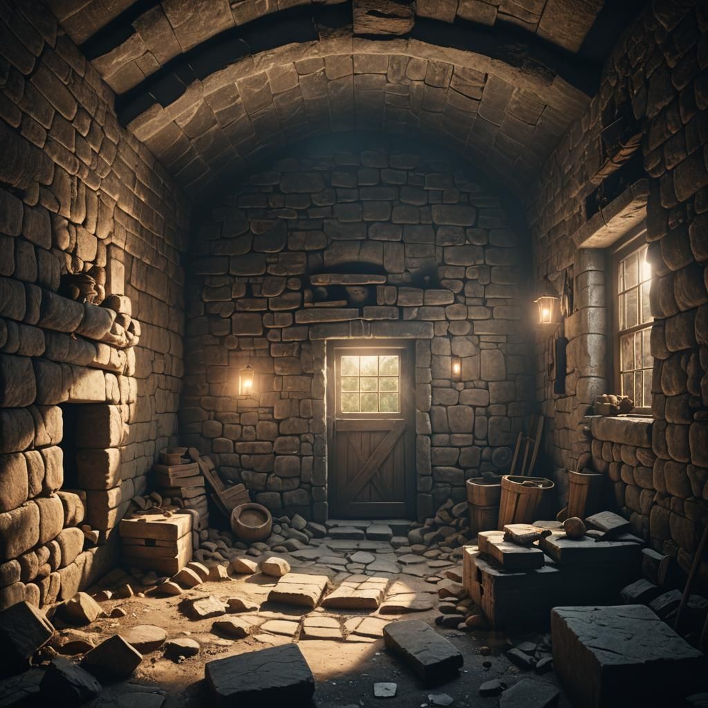 Creepy Stone Cellar with Sunlight, Digital Matte Painting