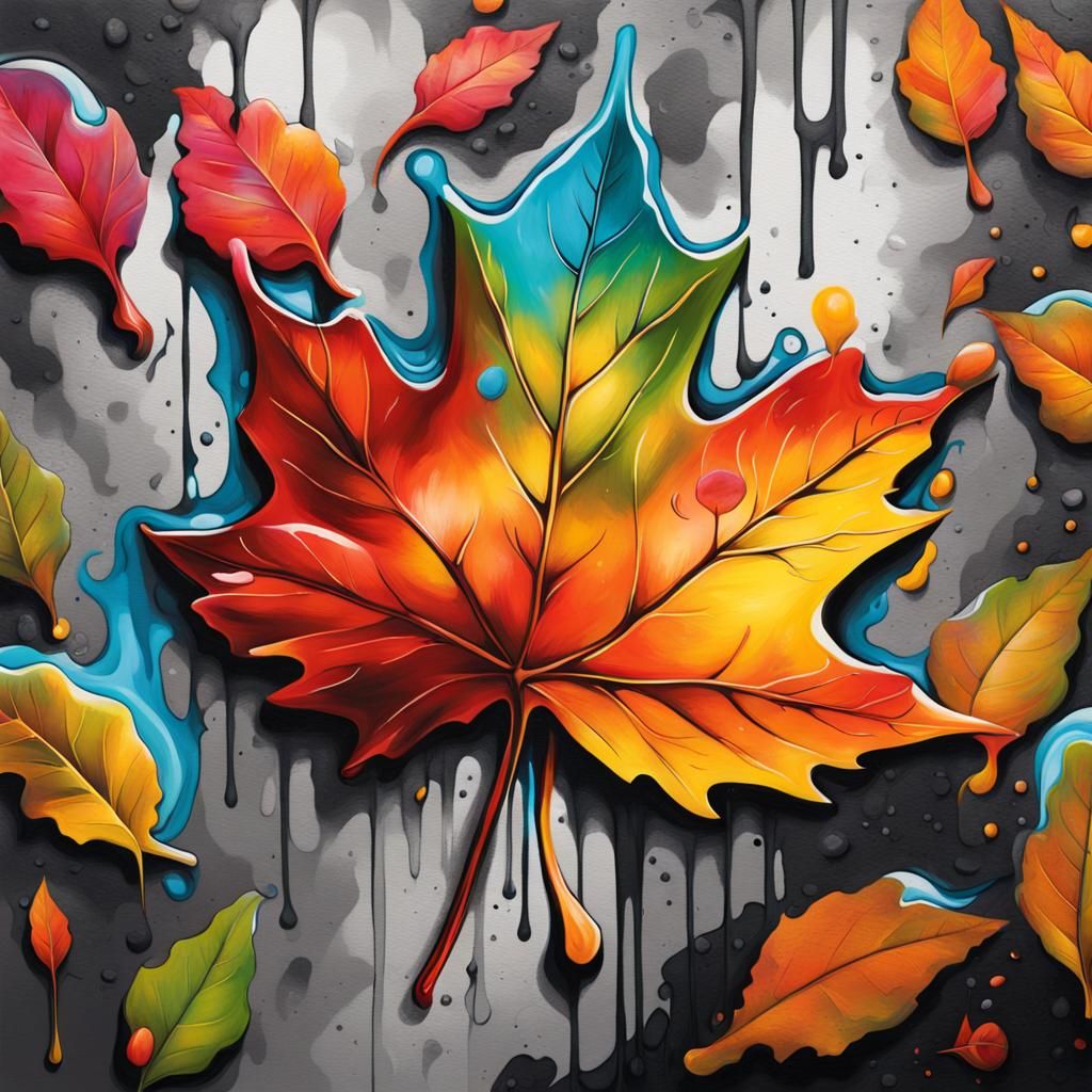 Colorful Graffiti Autumn Leaves Splash Art