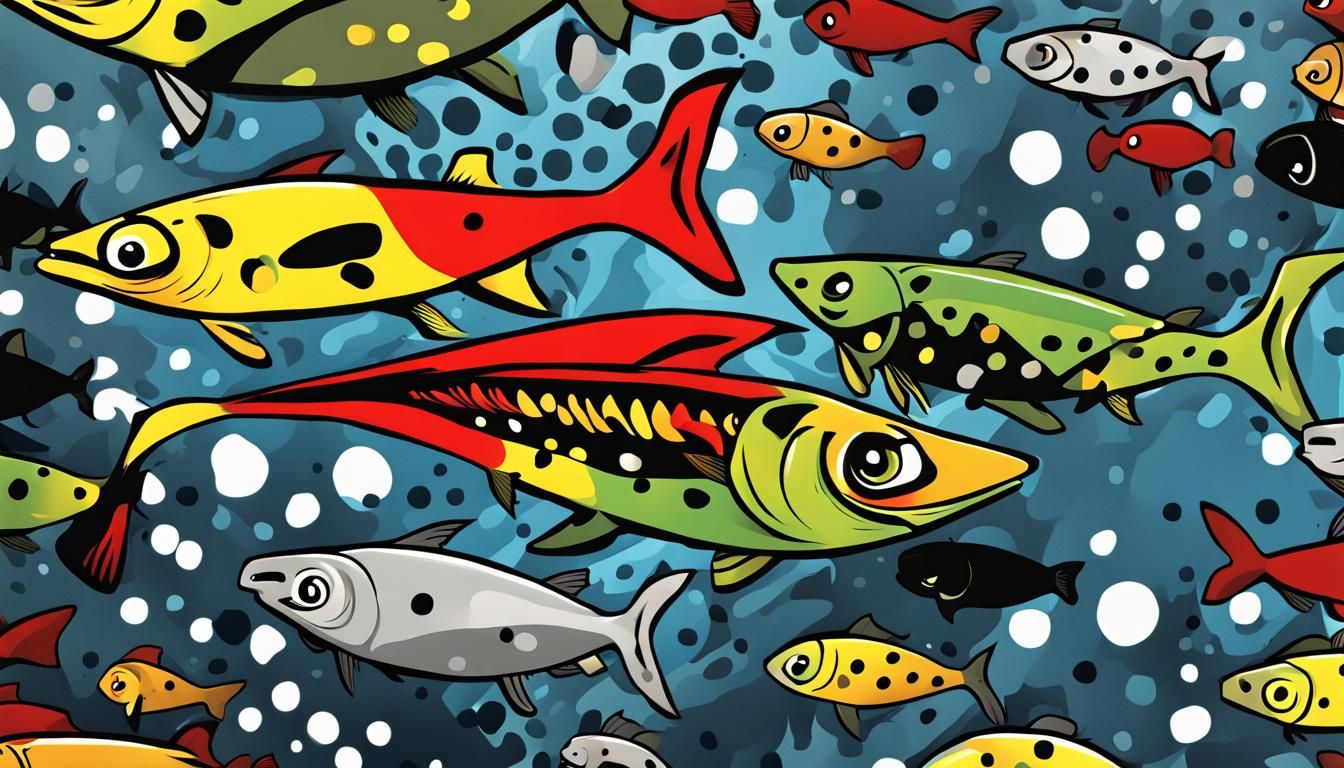 Colorful Graffiti Cartoon of Barracuda Playing Underwater