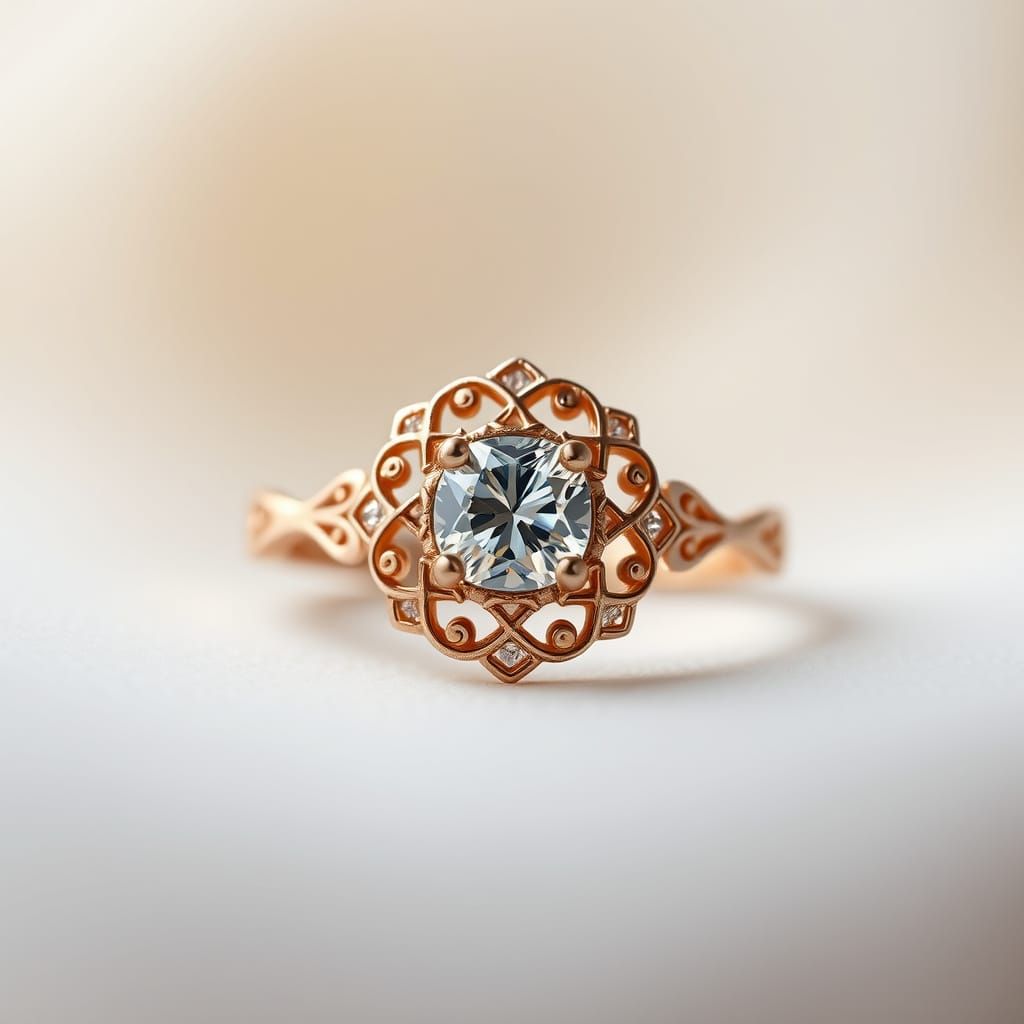 Rose Gold Engagement Rings with Intricate Filigree and Cushi...
