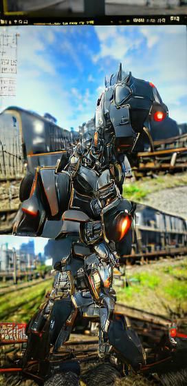 Black Train Mecha in Realistic 3D Rendering