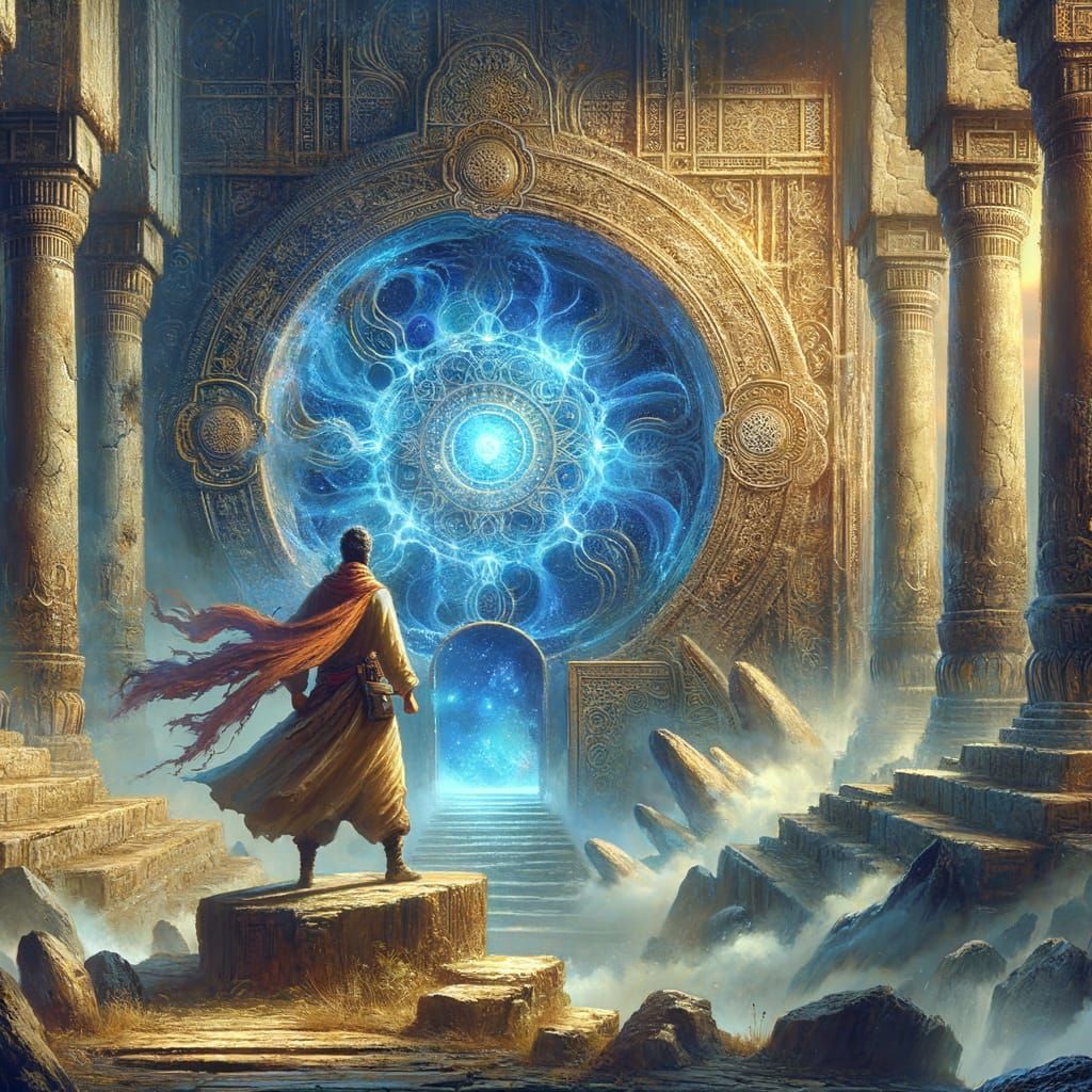 Daring Adventurer in Ancient Temple Ruins, Fantasy Style