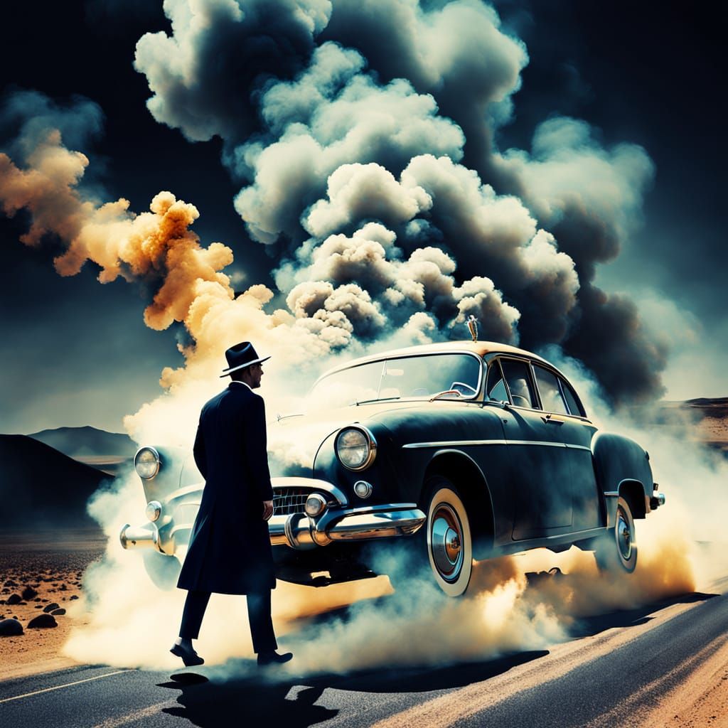 Surreal Car Emerges From Smoke: Abstract Photo Art
