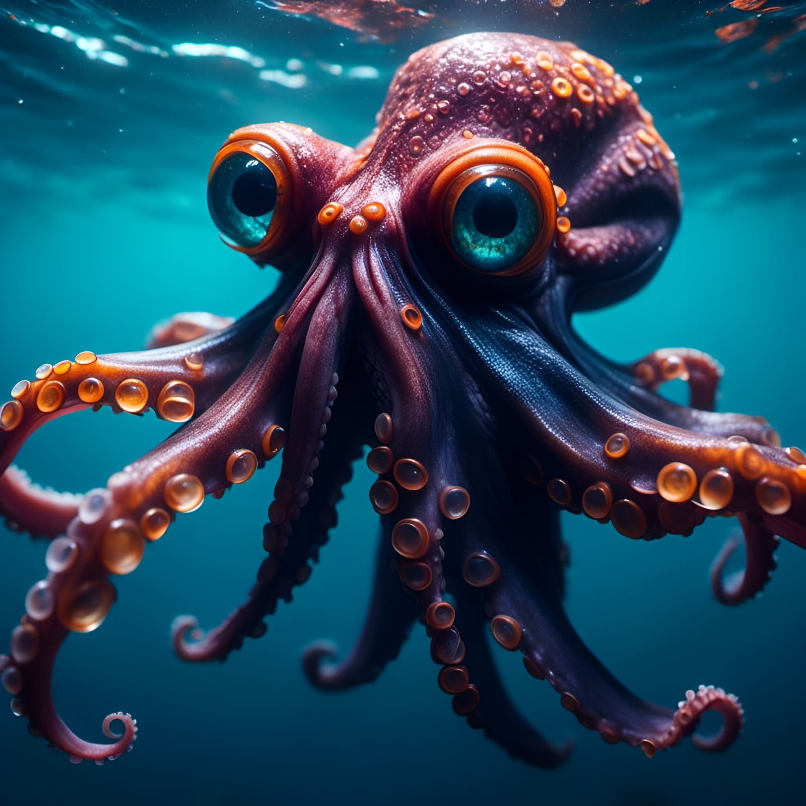 Hyperrealistic Octopus Eye Close-up in Deep Ocean