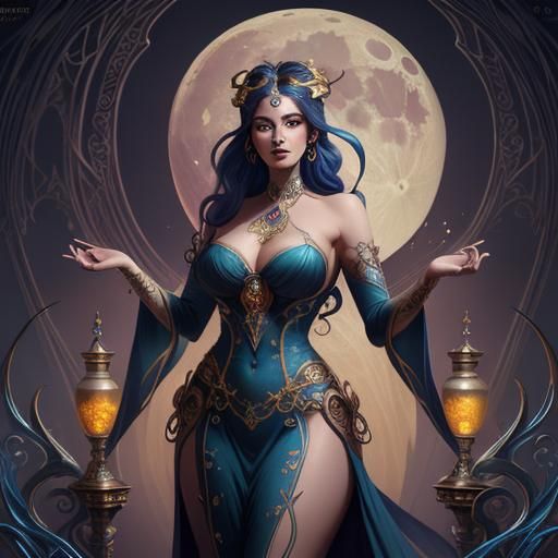 Art Nouveau Moon Goddess Digital Painting