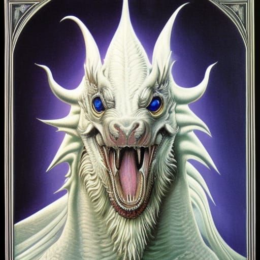 Symmetrical White Dragon Portrait Inspired by Giger