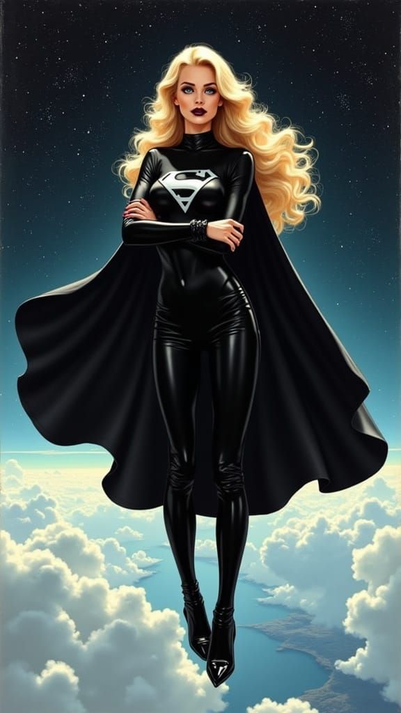 Supergirl Hovers Over a Dark Earth in a Cyberpunk-Inspired P...