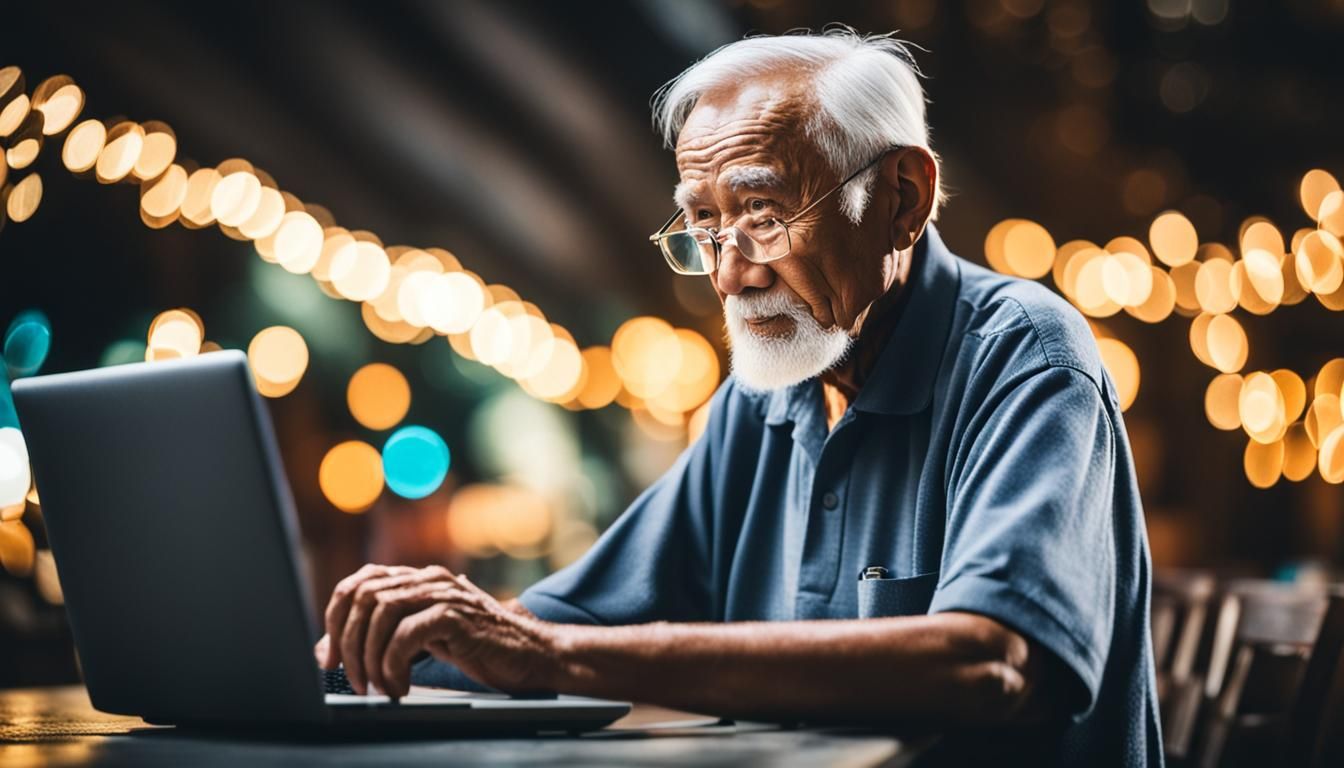 Old Man Working on Laptop: Professional Photography