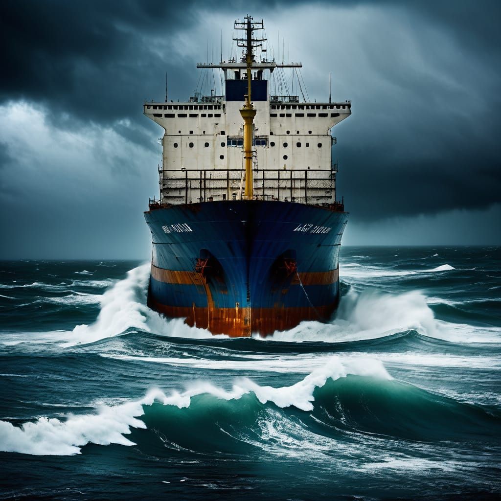 Dramatic Oceanic Clash in a Cyberpunk Aesthetic