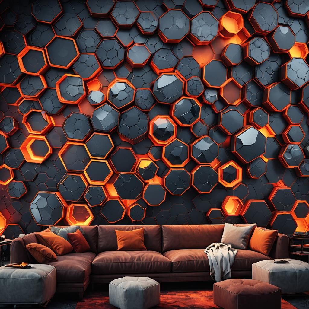 Hexagonal 3D Wallpaper in Dark Fantasy Style